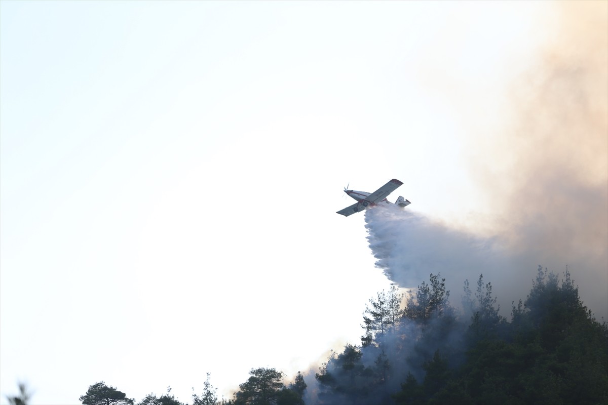 Kahramanmaraş'ın Onikişubat ilçesinde çıkan orman yangınına ekiplerce havadan ve karadan müdahale...