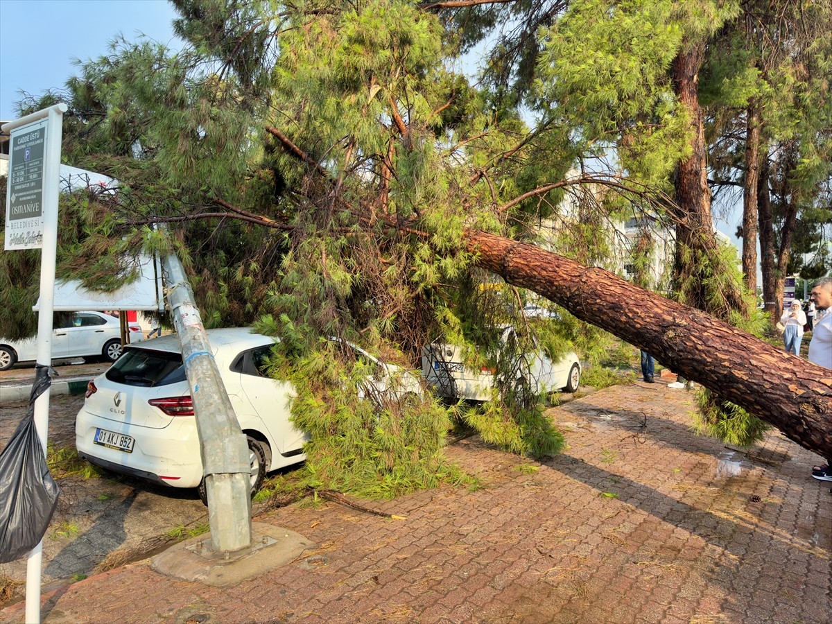 Osmaniye'de etkili olan sağanak ve şiddetli rüzgar nedeniyle yollarda su birikintileri oluştu, bir...