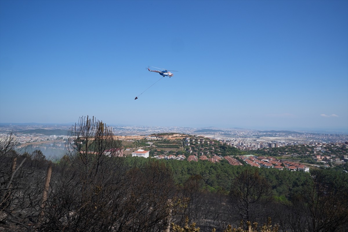  Pendik'te, Çamlık Mahallesi Aydos Ormanı'nda çıkan yangına, ekiplerin havadan ve karadan...