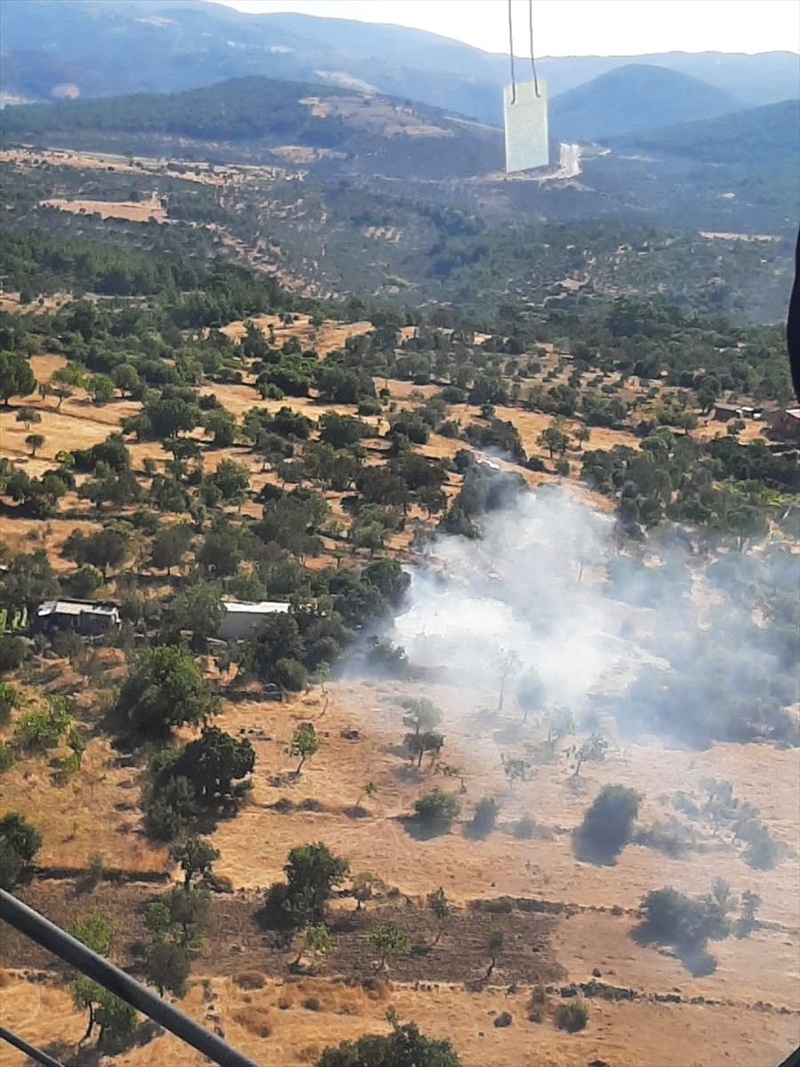 Balıkesir'in Havran ilçesinde traktörde yüklü samandan başlayıp makilik alana sıçrayan yangın...