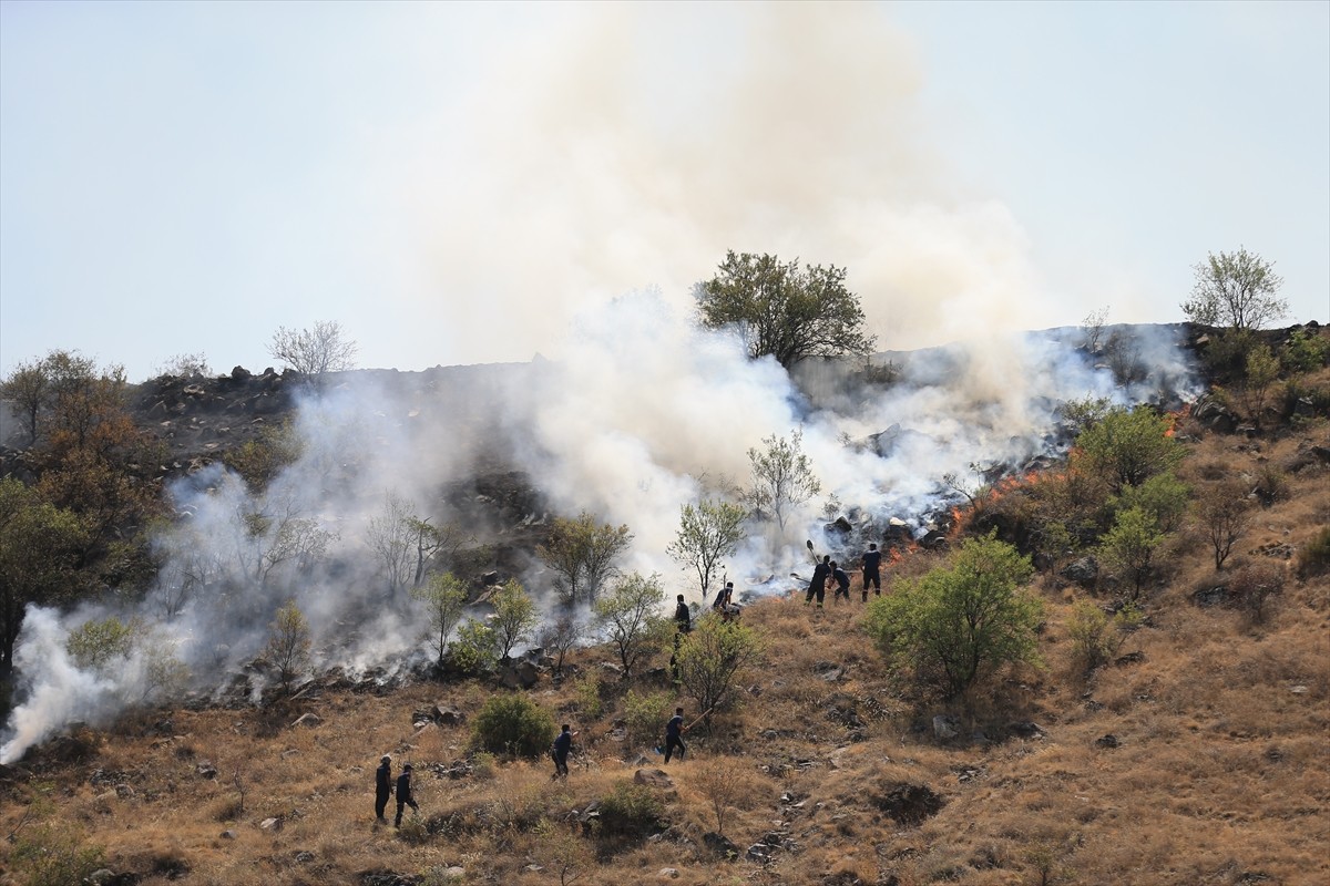 Kayseri'nin merkez Melikgazi ilçesinde Hasan Dağı eteklerinde bulunan otluk alanda çıkan yangına...