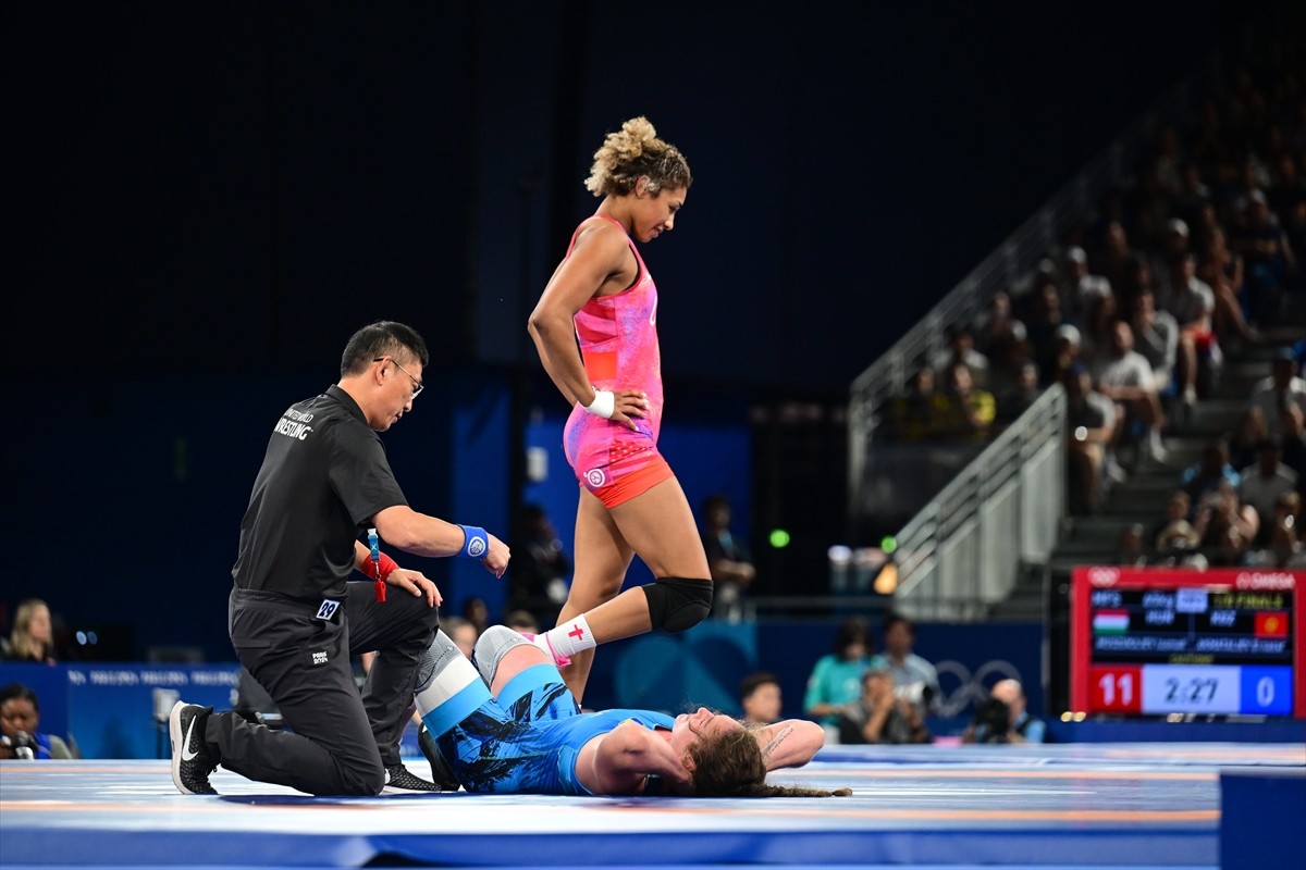 Paris 2024 Olimpiyat Oyunları'nda kadınlar 76 kg serbest stil güreş müsabakası Champ De Mars...