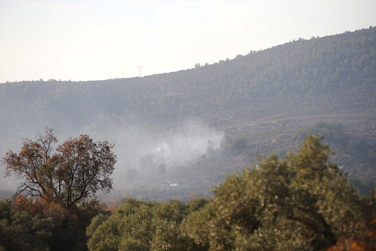 Muğla'nın Menteşe ilçesinde ormanlık ve zeytinlik alanda çıkan yangın, havadan ve karadan...