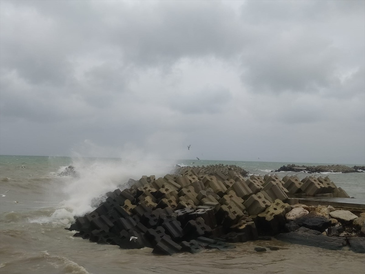 Düzce'nin Akçakoca ilçesinde kuvvetli rüzgar nedeniyle denizde dalga boyu yükseldi. Dalgalar...