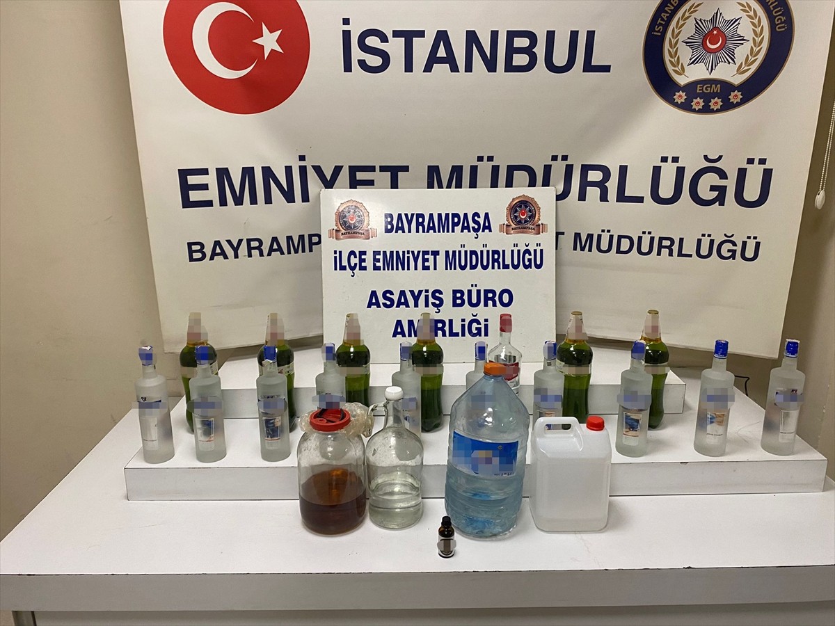 Bayrampaşa İlçe Emniyet Müdürlüğü Asayiş Büro Amirliği ekipleri iş yerinde sahte içki üretimi...
