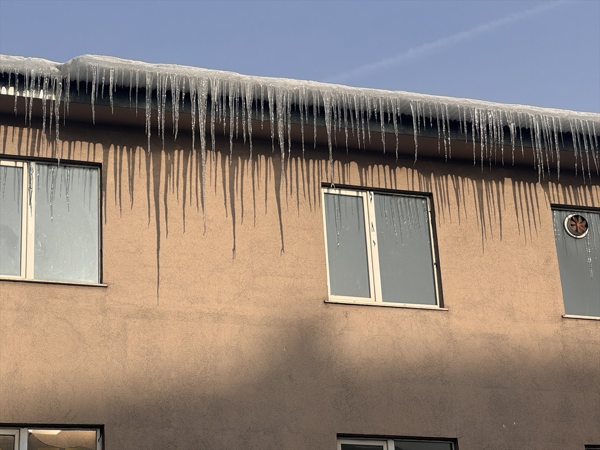 Gece hava sıcaklığının sıfırın altında 23 derece ölçüldüğü Erzurum'da, park halindeki araçların...