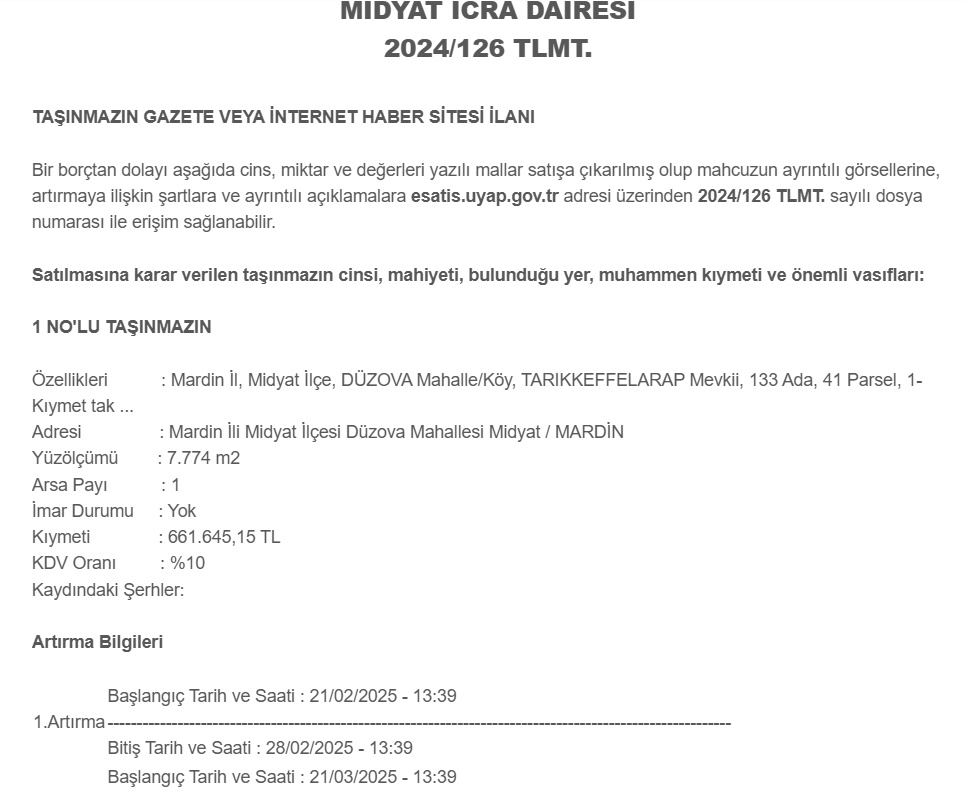 Mardin'de 7 dönüm ve 14 dönümlük araziler yok fiyatına! UYAP'a giren alacak