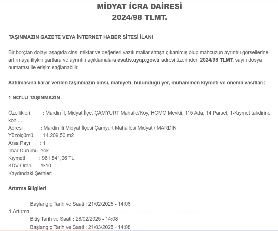 Mardin'de 7 dönüm ve 14 dönümlük araziler yok fiyatına! UYAP'a giren alacak