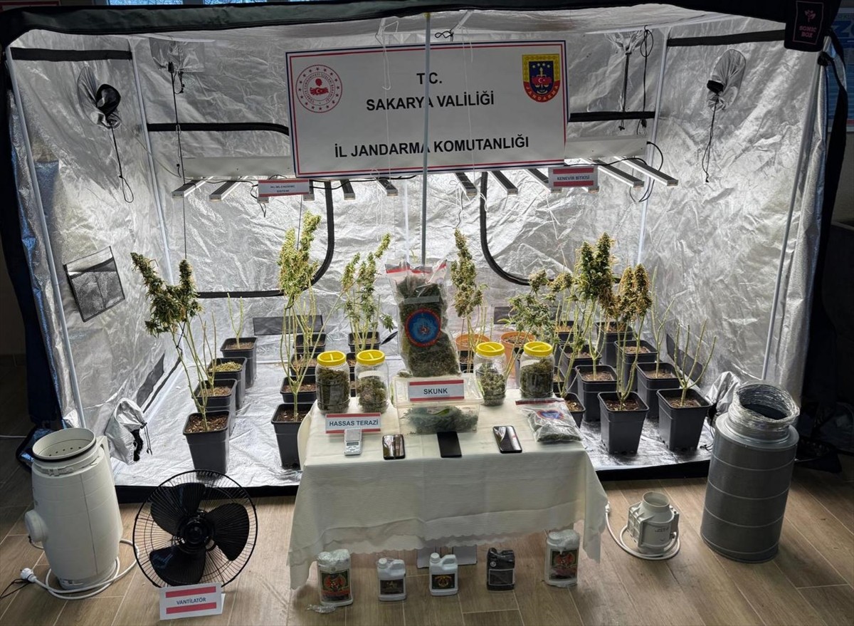 Sakarya'nın Serdivan ilçesinde iklimlendirme sistemiyle uyuşturucu yetiştiren 2 zanlı...