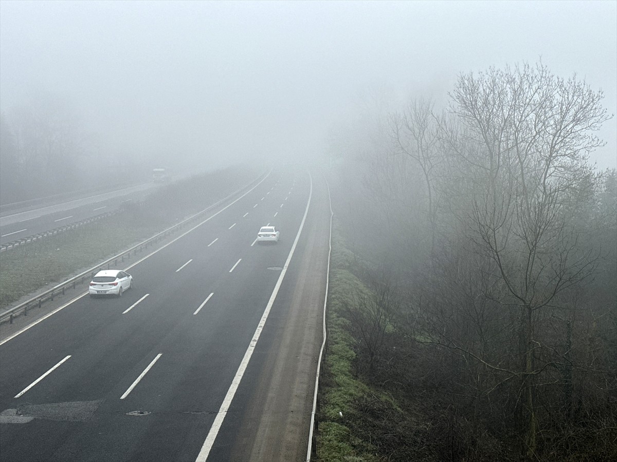 Anadolu Otoyolu'nun Düzce kesiminde sis, görüş mesafesini düşürdü.