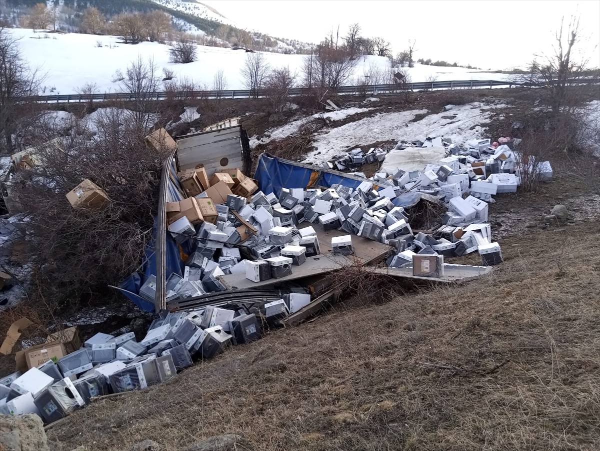 Ardahan'da devrilen tırın sürücüsü yaralandı.
