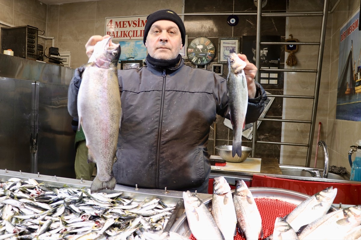 Trabzon'un Ortahisar ilçesindeki Moloz mevkisinde yer alan balıkçı tezgahlarında, istavrit...
