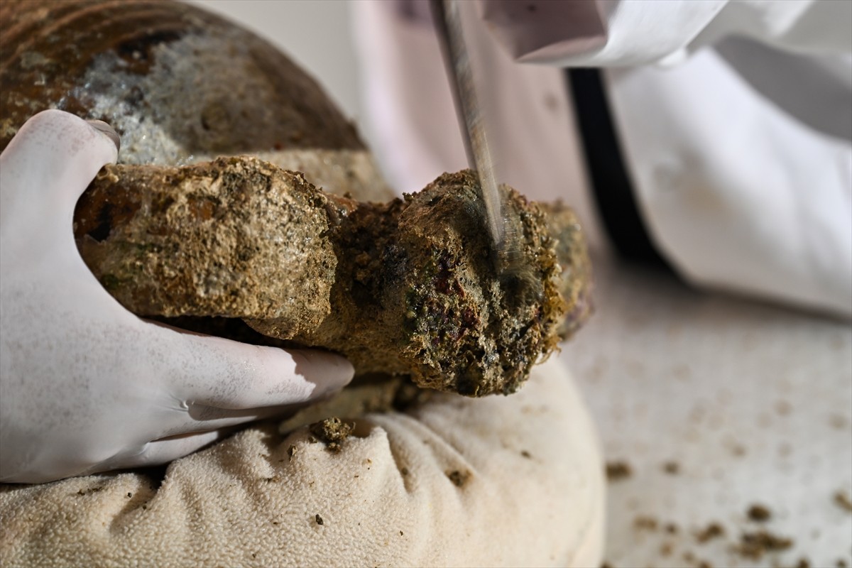 Antalya'nın Kaş ilçesi açıklarında robotlar yardımıyla yapılan su altı kazılarında gemi batığından...