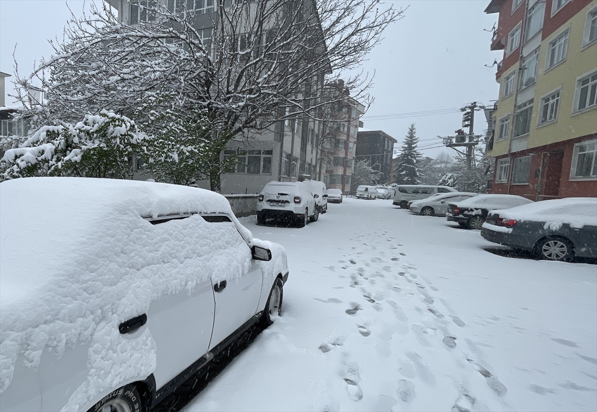 Bolu kent merkezi, nisanda yağan karla beyaz örtüyle kaplandı.