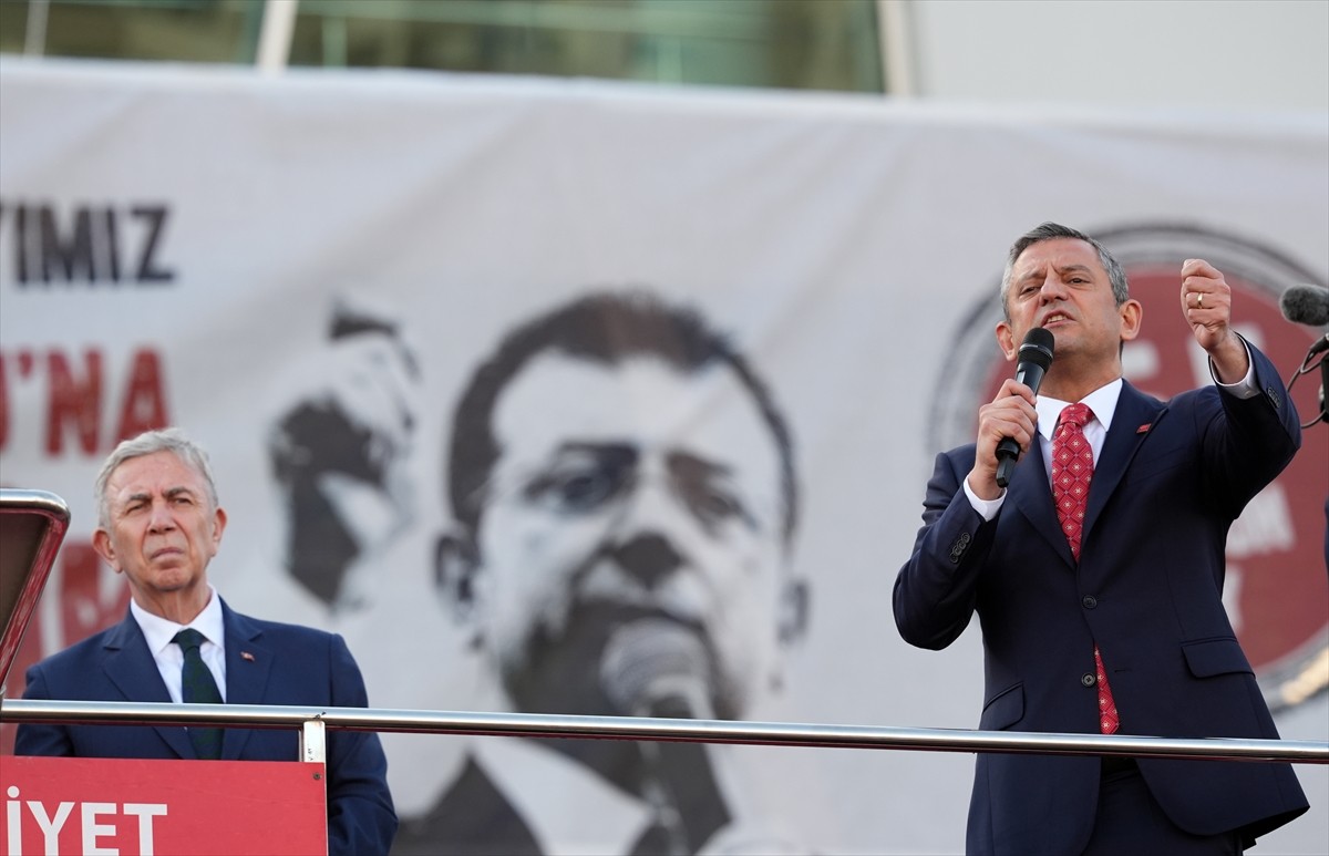 CHP Genel Başkanı Özgür Özel, partisince Yenimahalle'deki Nazım Hikmet Kültür Merkezi önünde...