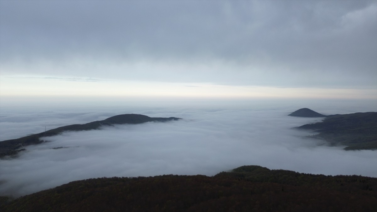 Kastamonu'da sis tabakasının kapladığı ormanlık alanlarda oluşan manzara dronla kaydedildi.