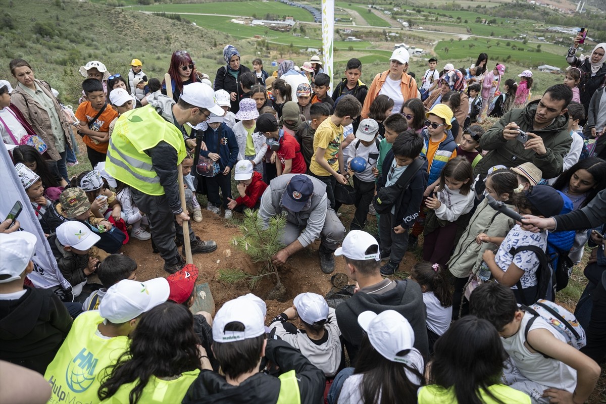 Ankara'da, Yeşil Türkiye Derneğince farklı okullardan 750 öğrencinin katılımıyla fidan dikim...