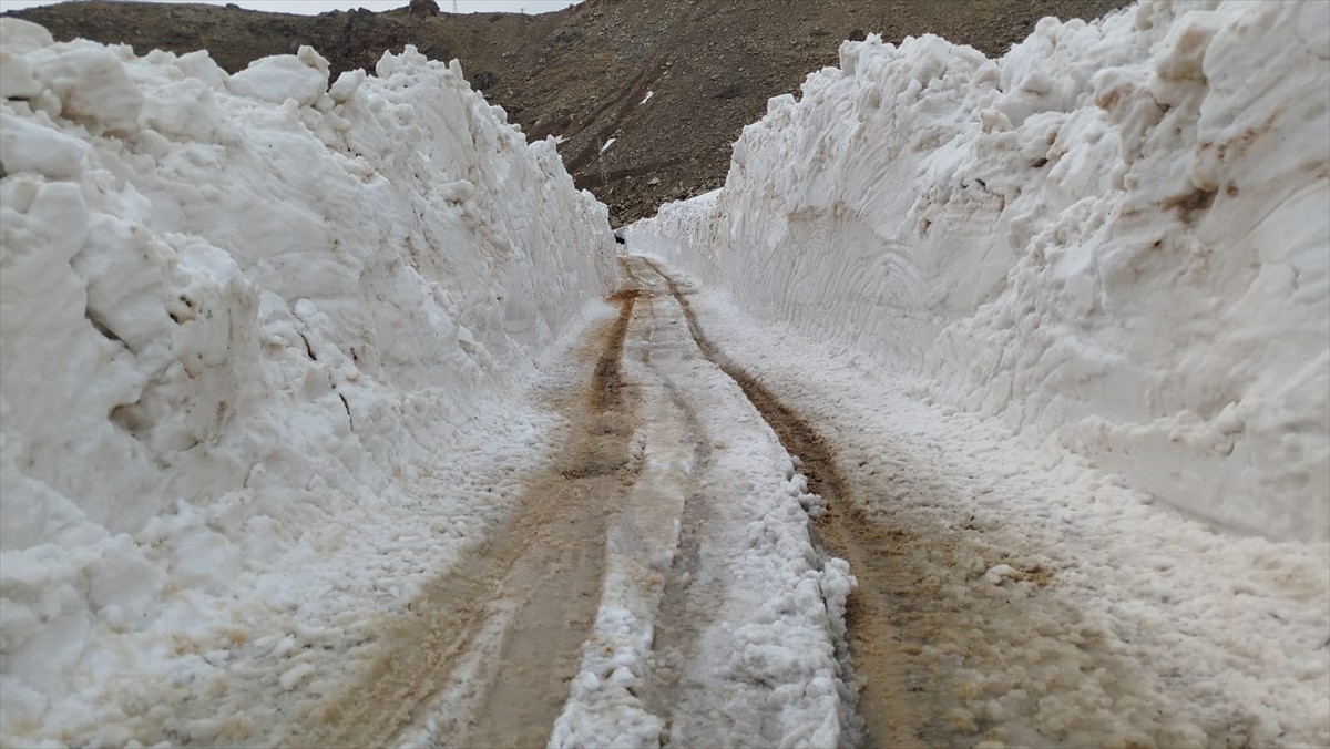 Hakkari'nin Yüksekova ilçesinde ekipler, karla kaplı üs bölgesi yolunun açılması için çalışma...