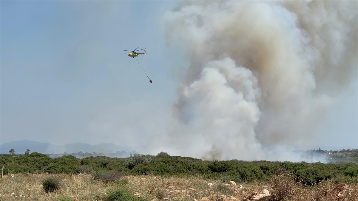 Aydın'ın Didim ilçesinde makilik alanda çıkan bir başka yangına daha müdahale ediliyor.