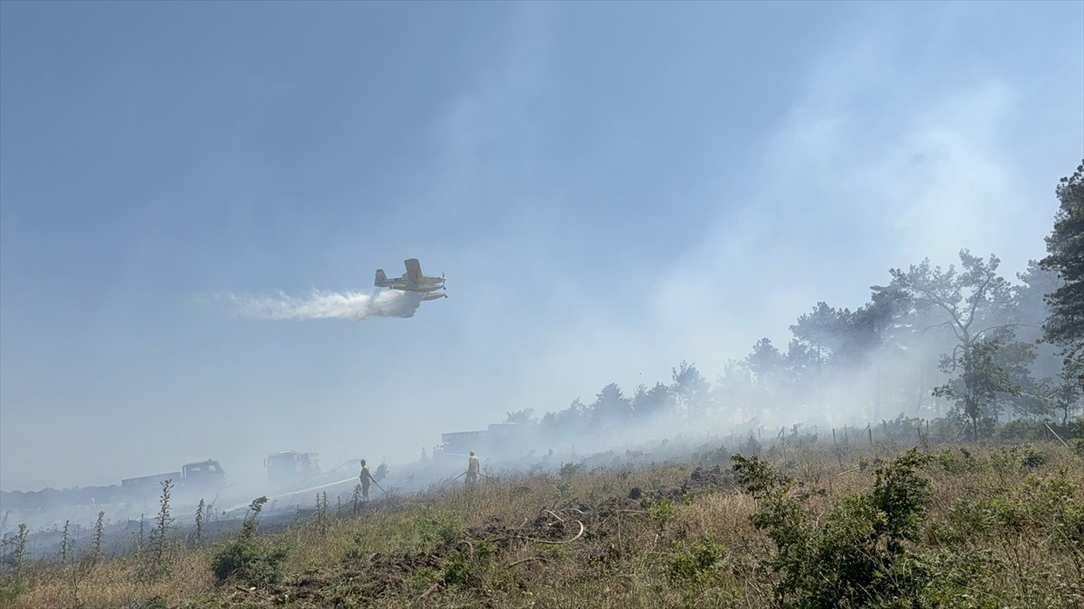 Çanakkale'nin Çan ilçesinde çıkan orman yangını ekiplerin havadan ve karadan müdahalesi ile...