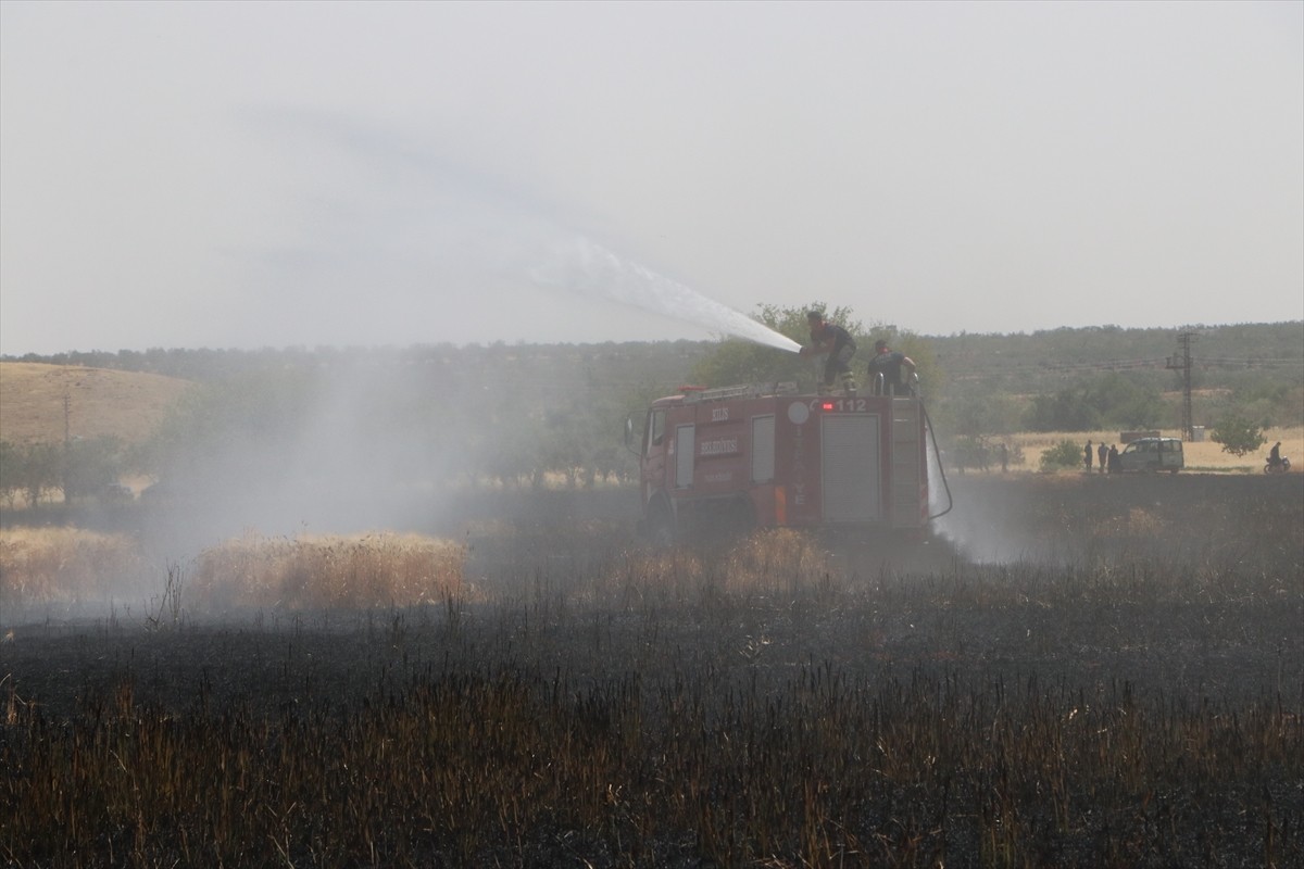 Kilis'te bir tarlada çıkan yangında, yaklaşık 150 dönüm buğday ekili alan zarar gördü.