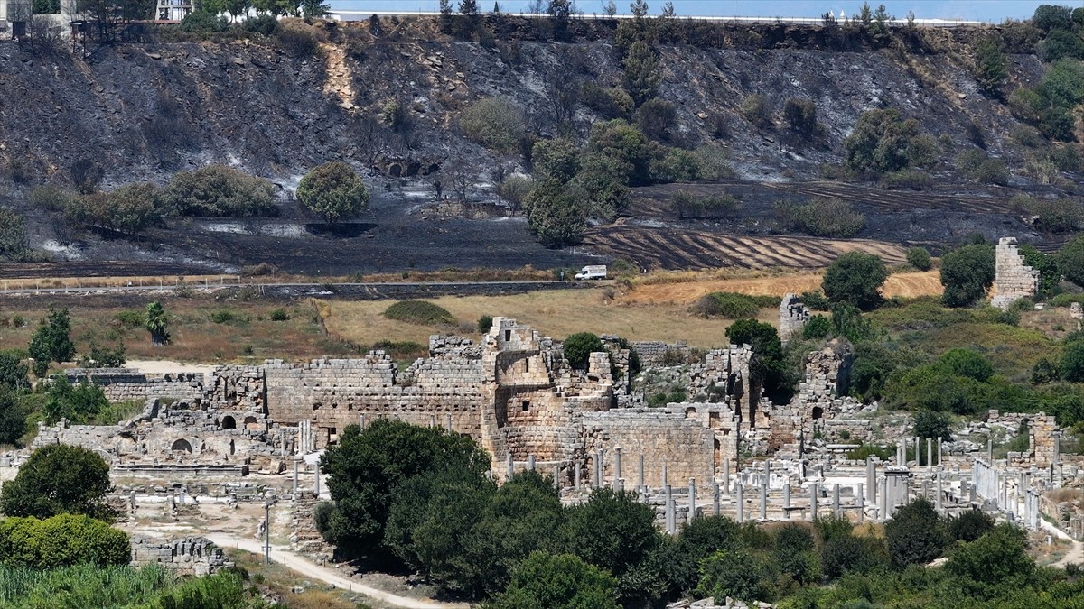 Antalya'nın Aksu ilçesinde havadan ve karadan müdahale ile kontrol altına alınan yangında zarar...