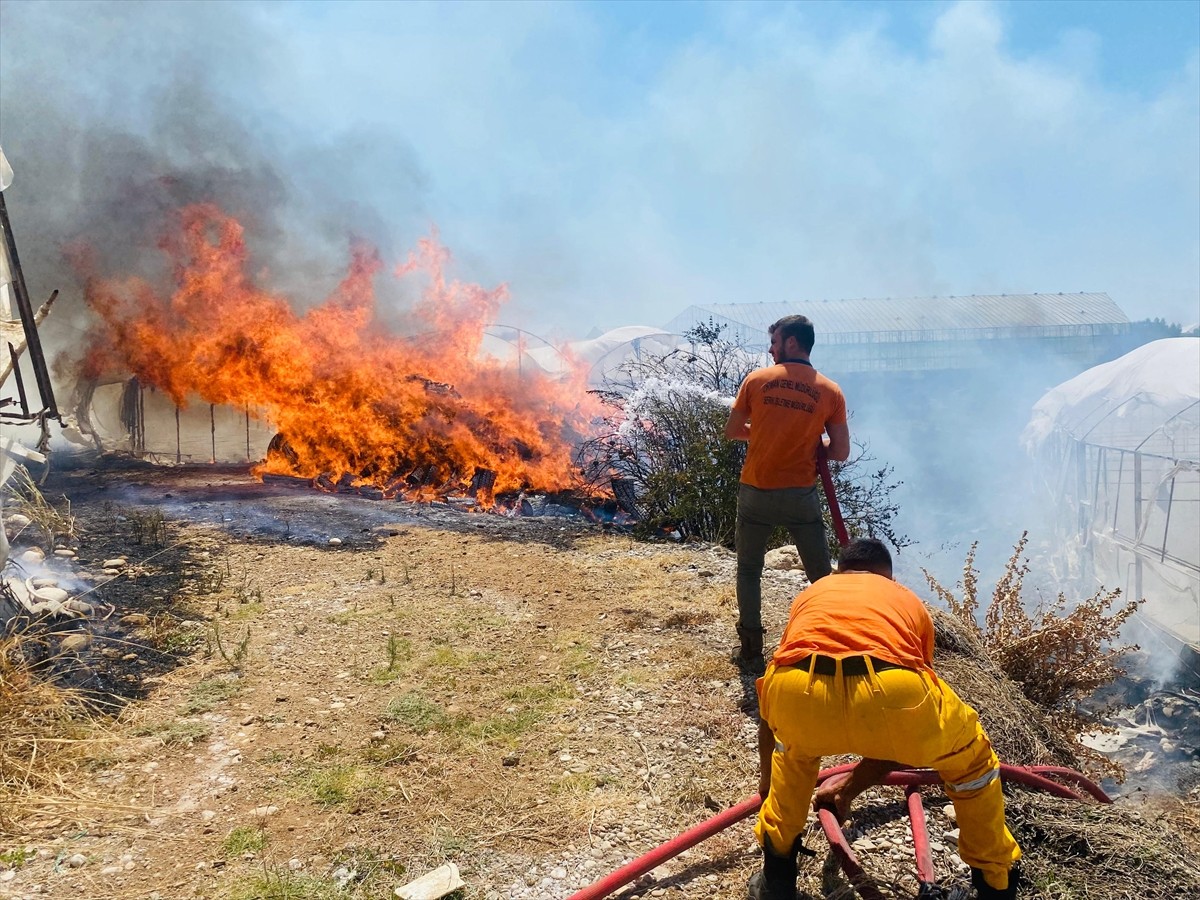 Antalya'nın Serik ilçesinde çalılık alanda çıkıp seralara sıçrayan yangın ekiplerin müdahalesiyle...