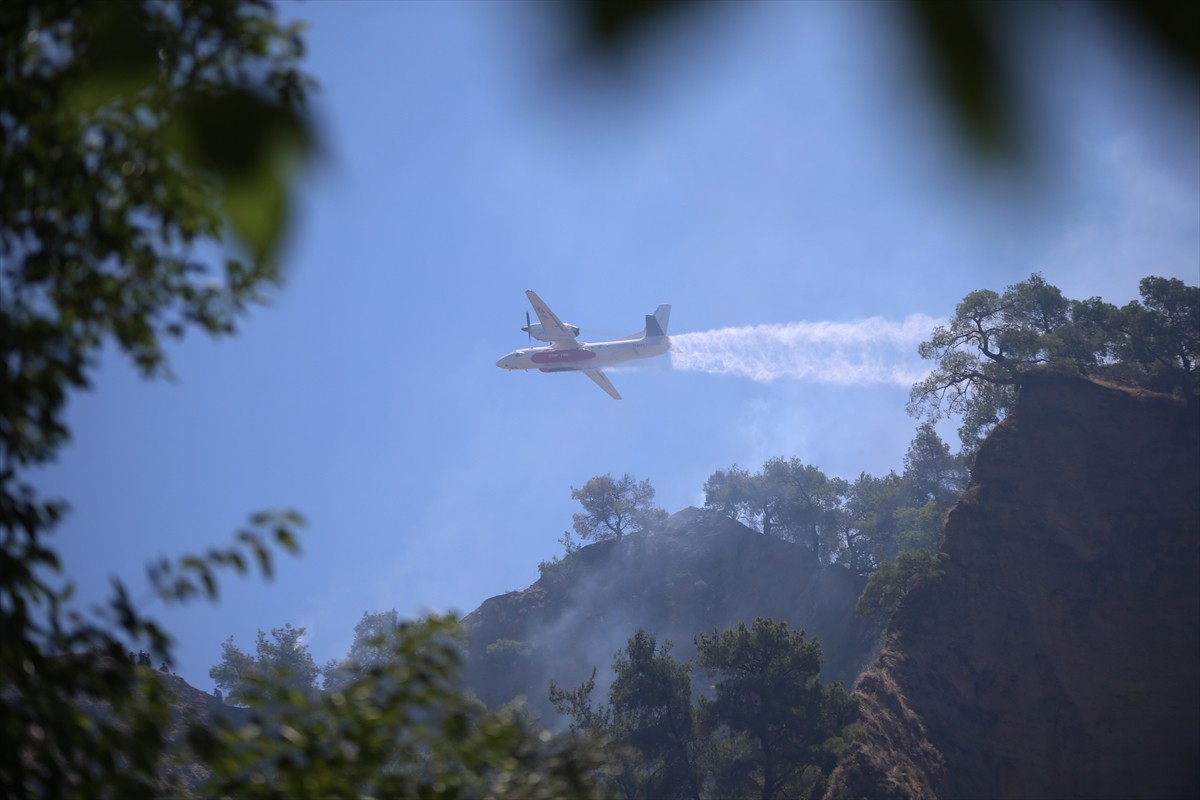 Aydın'ın Efeler ilçesinde, tarım alanında çıkan yangına havadan ve karadan müdahale...