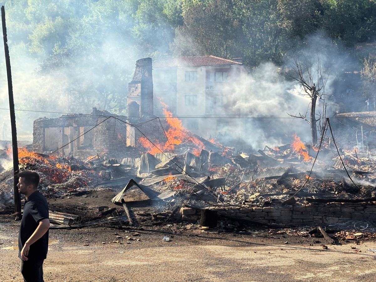 Bartın'ın Ulus ilçesinde çıkan yangında 2 ev ile 2 samanlık kullanılamaz hale geldi.