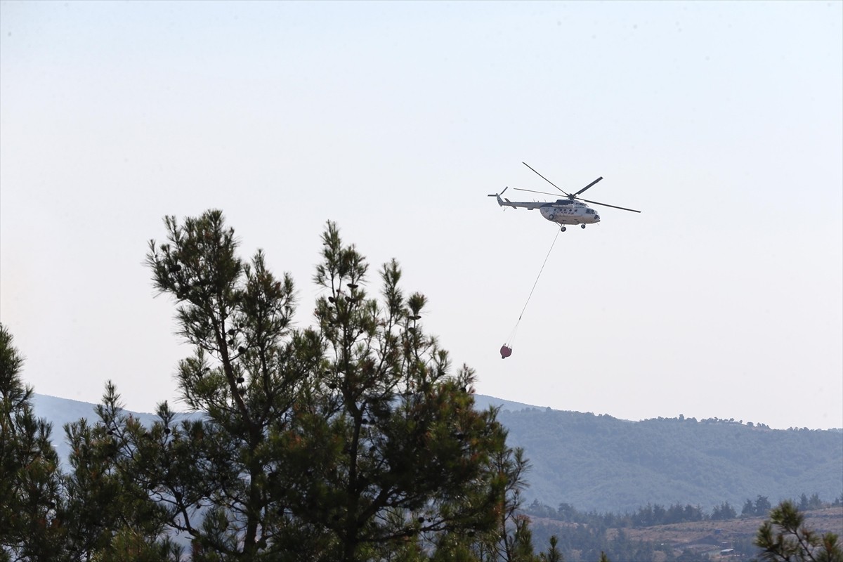 Bursa'nın Gürsu ile Kestel ilçeleri arasındaki ormanlık alanda çıkan yangına müdahale havadan ve...