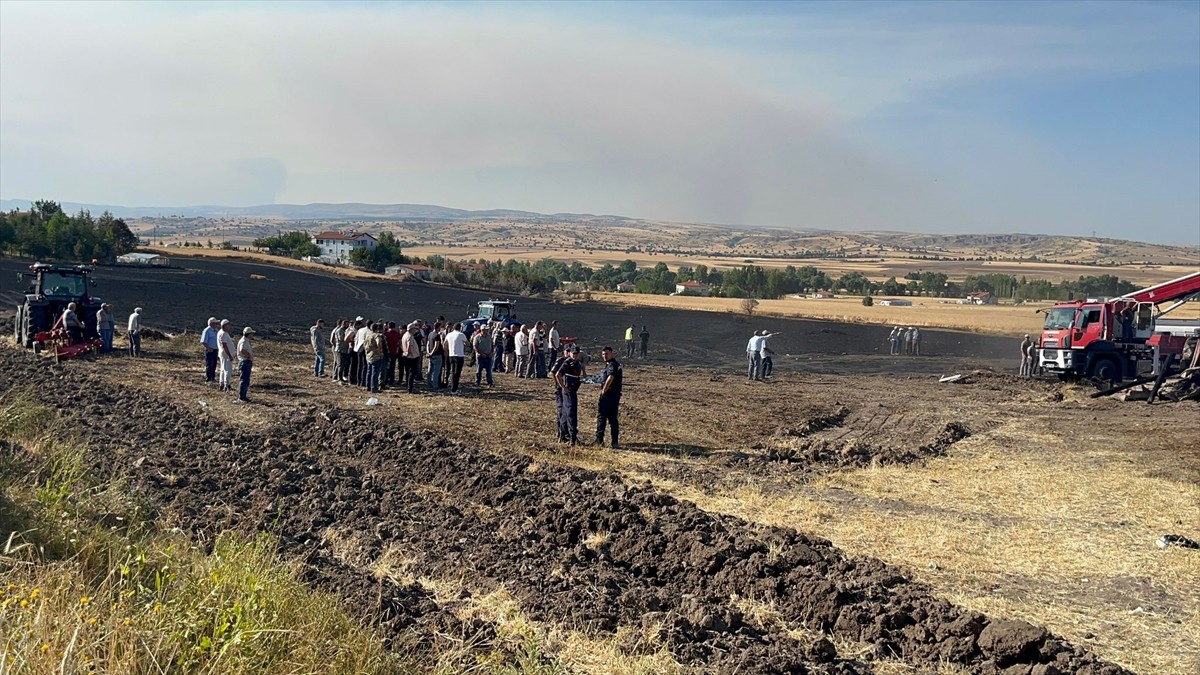 Çankırı'nın Çerkeş ilçesine bağlı Saçak beldesinde çıkan yangında yaklaşık 100 dekar ekili arazi...