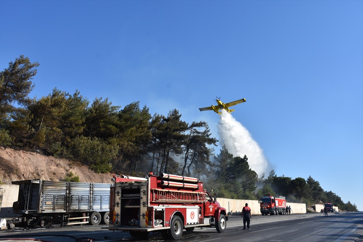 İzmir'in Kemalpaşa ilçesinde tırda başlayarak ormana sıçrayan yangın havadan ve karadan...