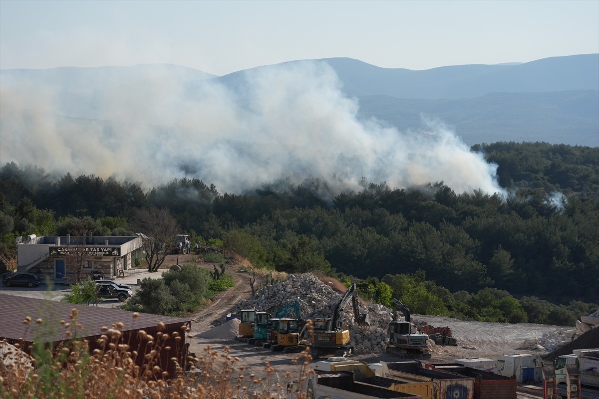 İzmir'in Urla ilçesindeki ormanlık alanda çıkan yangına ekipler tarafından havadan ve karadan...