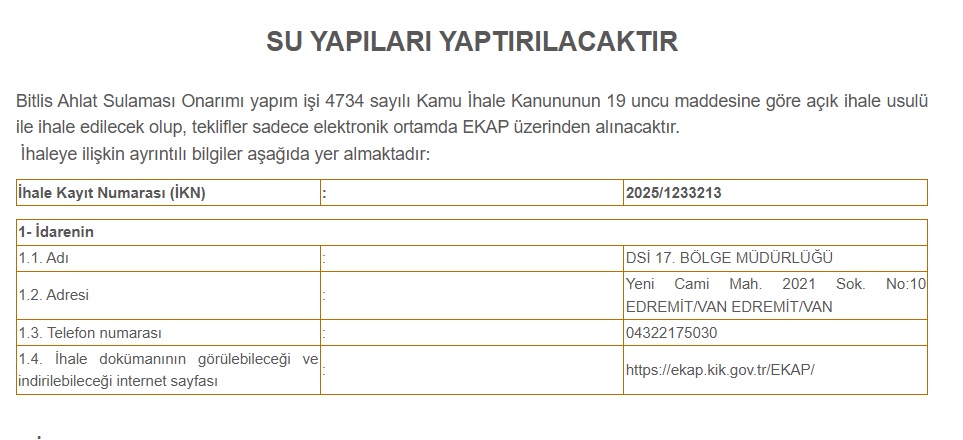 Bitlis'te İki Büyük Proje İçin İhaleler Başladı