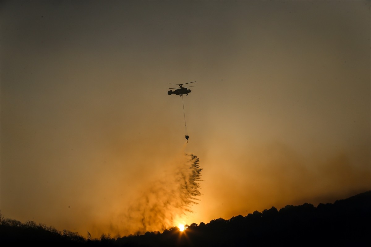 Bursa'nın Yenişehir ilçesinde ormanlık alanda çıkan yangına havadan ve karadan müdahale...