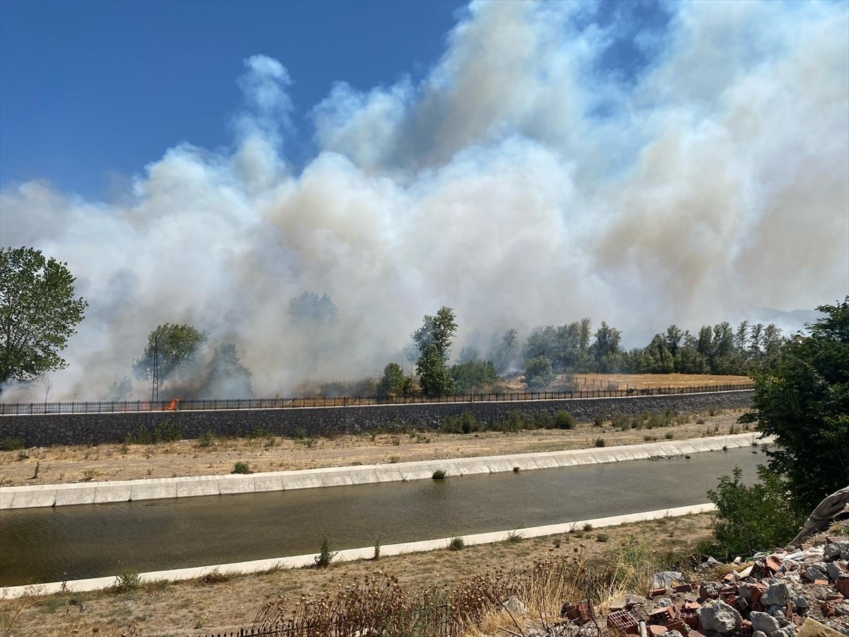 Çanakkale'nin Ayvacık ilçesinde çöplük alanda başlayıp ormanlık alana sıçrayan yangına, havadan ve...