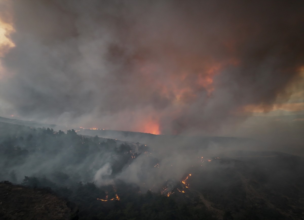 Çanakkale'nin Gelibolu ilçesinde ormanlık alanda çıkan yangına havadan ve karadan müdahale...