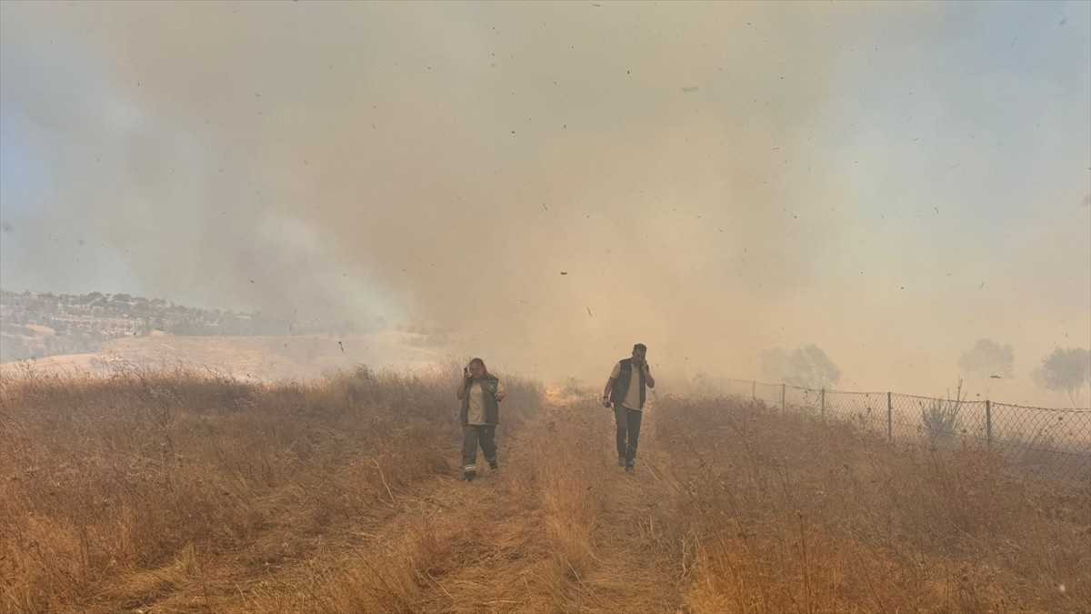 Çanakkale'nin merkeze bağlı Kemel köyündeki orman dışı alanda çıkan yangına havadan ve karadan...