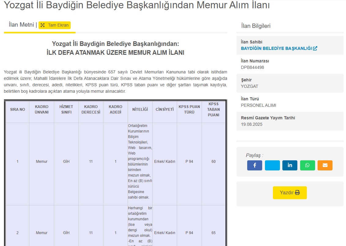 KPSS 60 puanla memur olma hayali gerçek oluyor: O 3 ilden müjde geldi