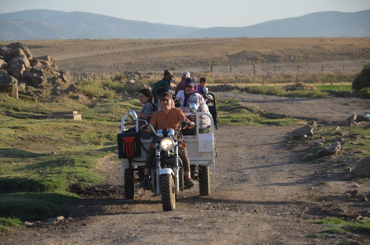 Muş'un Korkut ilçesinde berivanlar (süt sağan kadınlar) üç tekerlekli kasalı motosikletlerle...