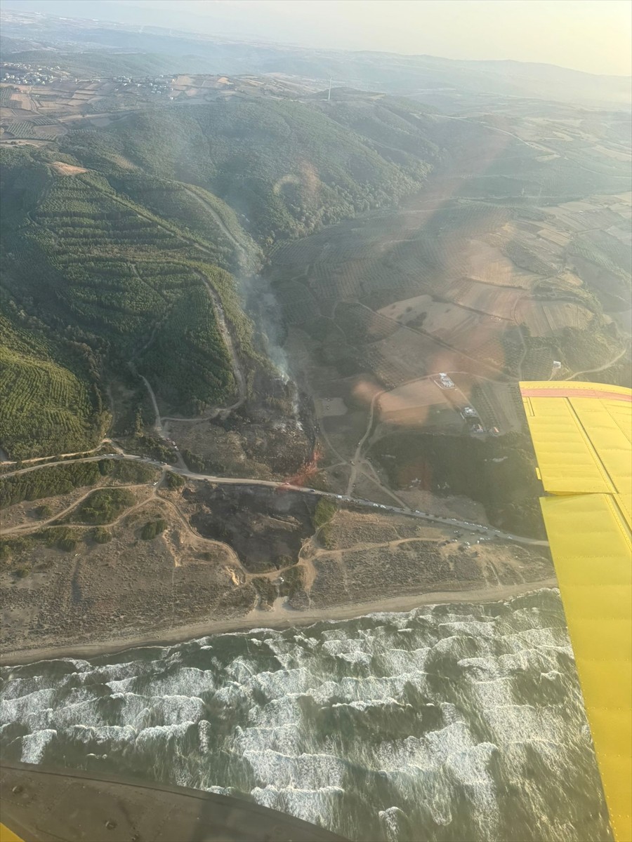 Bursa'nın Mudanya ilçesinde ormanlık alanda çıkan yangın ekiplerin havadan ve karadan...