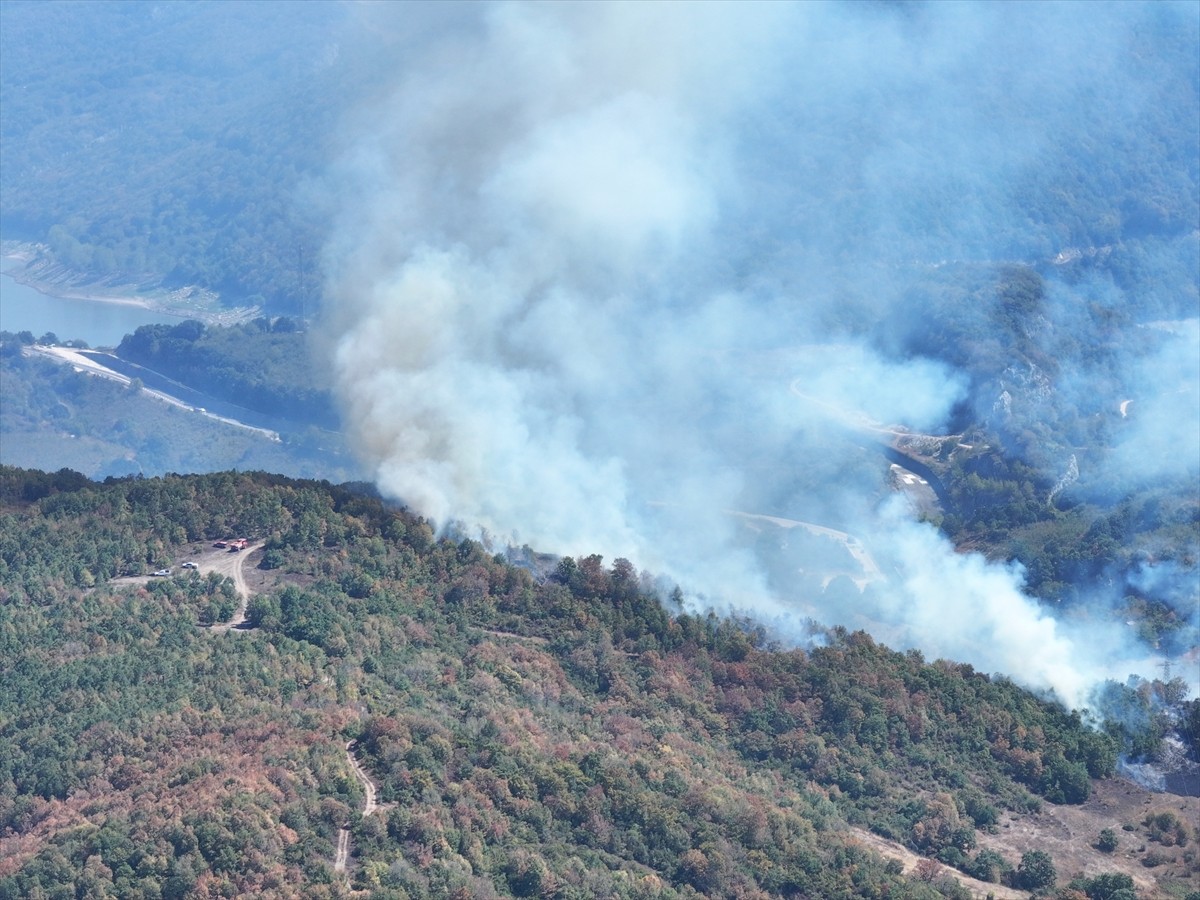 Düzce'nin Yığılca ilçesinde çıkan orman yangını söndürülmeye çalışılıyor.  