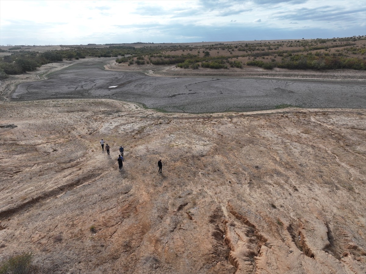 Edirne'nin Havsa ilçesine bağlı Şerbettar köyündeki gölet, kuraklık ve aşırı sıcaklara bağlı...