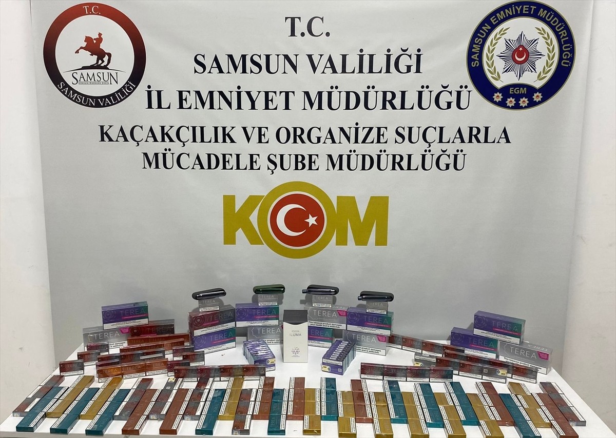 Samsun'un Tekkeköy ilçesinde kaçak tütün, bandrolsüz sigara ve elektronik sigara operasyonunda 4...