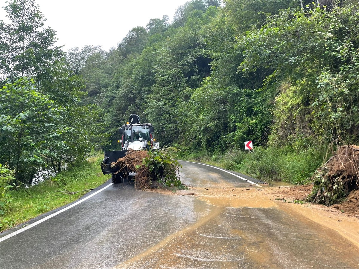 Trabzon'da etkili yağışın ardından bazı ilçelerde toprak kaymaları oluştu.