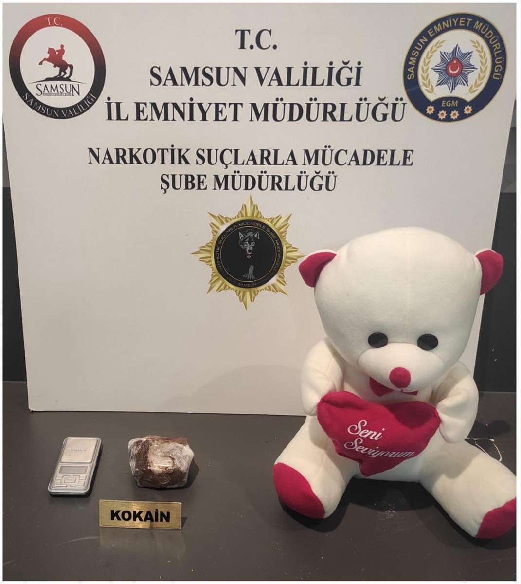 Samsun'un Atakum ilçesinde oyuncak ayının içine gizlenmiş uyuşturucu ele geçirildi, 1 şüpheli...