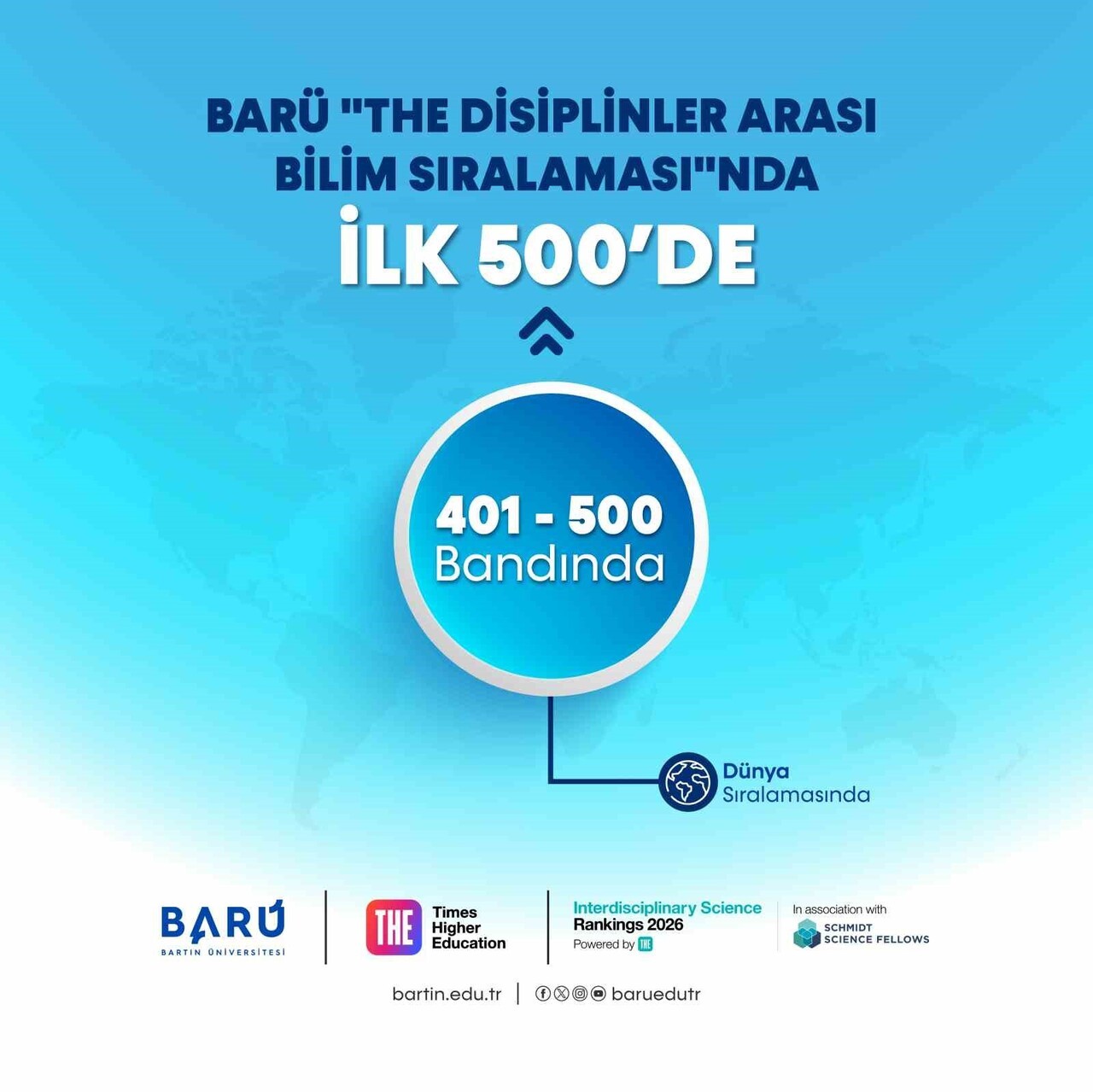 BARÜ "THE DİSİPLİNLER ARASI BİLİM SIRALAMASI"NDA DÜNYADA İLK 500’DE