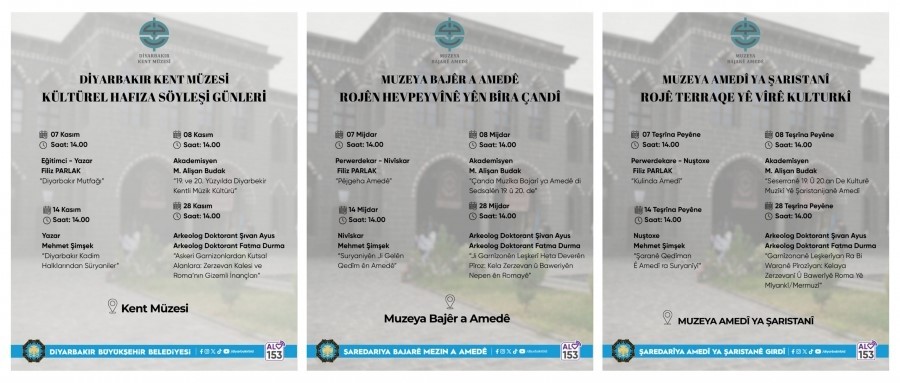 DİYARBAKIR BÜYÜKŞEHİR BELEDİYESİ CEMİLPAŞA KONAĞI KENT MÜZESİ’NDE KASIM AYI BOYUNCA ÇEŞİTLİ...