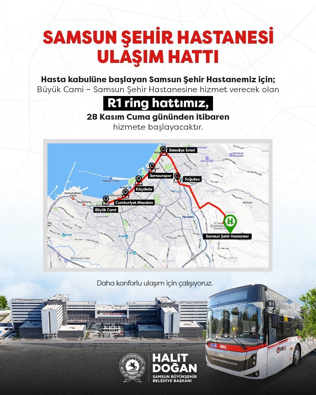 SAMSUN ŞEHİR HASTANESİ’NİN HASTA KABULÜNE BAŞLAMASIYLA BİRLİKTE VATANDAŞLARIN HASTANEYE ULAŞIMINI...