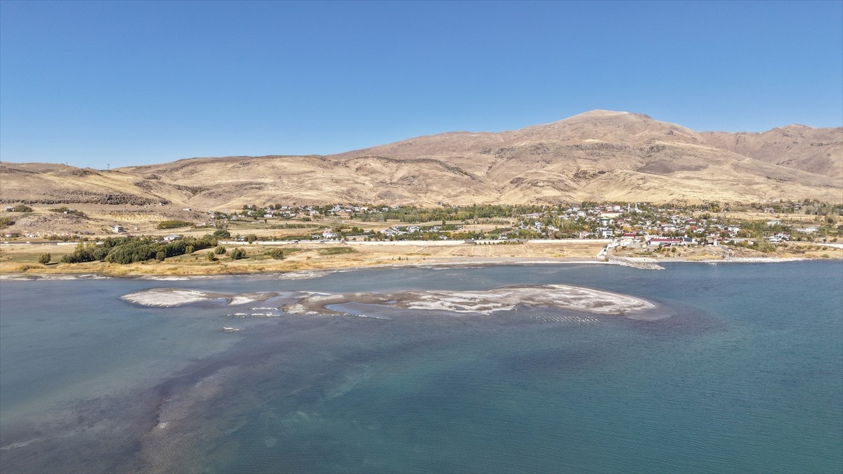 Van'ın Muradiye ilçesinde Van Gölü'nün seviyesinde yaşanan düşüş nedeniyle asırlık iskelenin...